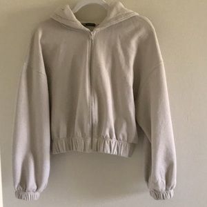 Zara Zip Crop Hoodie Beige